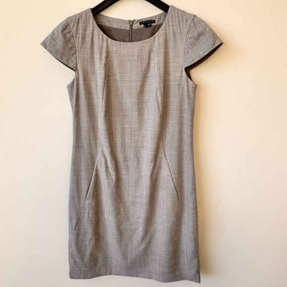 Theory Dresses & Skirts - Theory Rikae/Eyre Wool Blend Cap Y2K Sleeve Sheath Dress Grey
